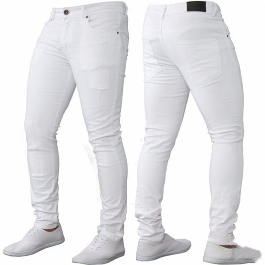 Pantalón de mezclilla de hombre blanco rasgado