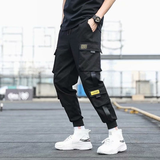 Men's Side Pockets Cargo Harem Pants 2020 Ribbons Black Hip Hop Casual Male Joggers Trousers Fashion Casual Streetwear Pants - FEDUIN shop
