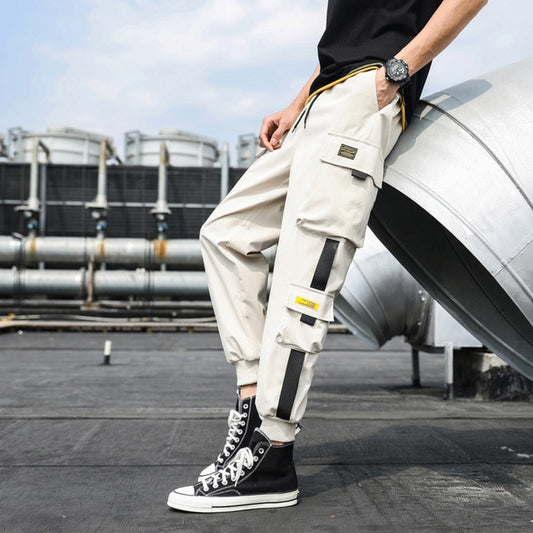 Men's Side Pockets Cargo Harem Pants 2020 Ribbons Black Hip Hop Casual Male Joggers Trousers Fashion Casual Streetwear Pants - FEDUIN shop