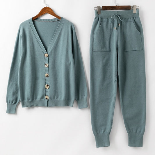 HLBCBG Women Knitted Tracksuit Turtleneck Sweater Casual Suit Autumn Winter 2 Piece Set Knit Pants Sporting Suit Femme Clothing - FEDUIN shop