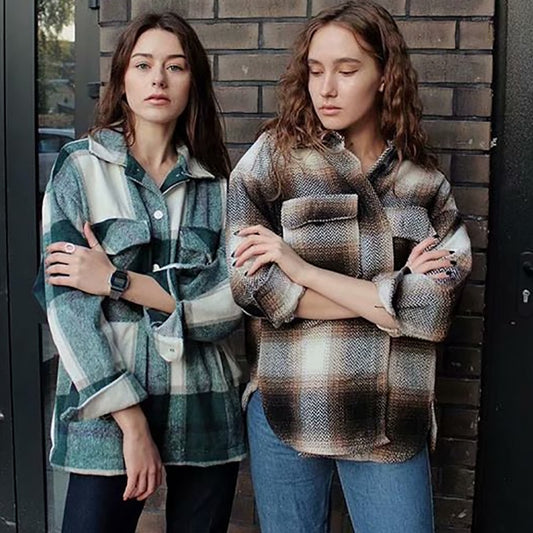 Plaid Women Oversize Woolen Shirts 2021 Fashion Ladies Soft Thick Shirt Party Female Elegant Loose Tops Vintage Girls Chic Shirt - FEDUIN shop