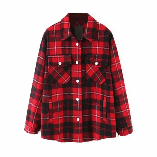 Plaid Women Oversize Woolen Shirts 2021 Fashion Ladies Soft Thick Shirt Party Female Elegant Loose Tops Vintage Girls Chic Shirt - FEDUIN shop