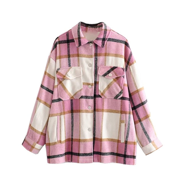 Plaid Women Oversize Woolen Shirts 2021 Fashion Ladies Soft Thick Shirt Party Female Elegant Loose Tops Vintage Girls Chic Shirt - FEDUIN shop